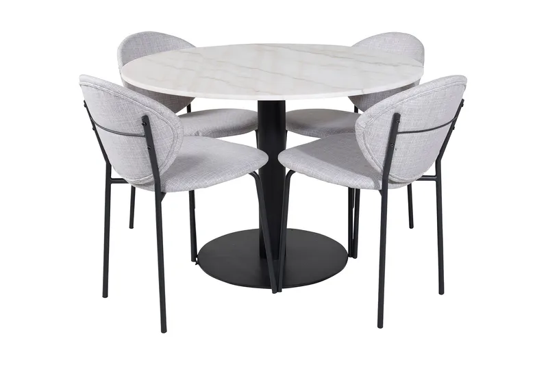 Admira Matgrupp 106 cm Runt Marmor inkl 4 Moncoll Stolar, Vit/Svart/Beige