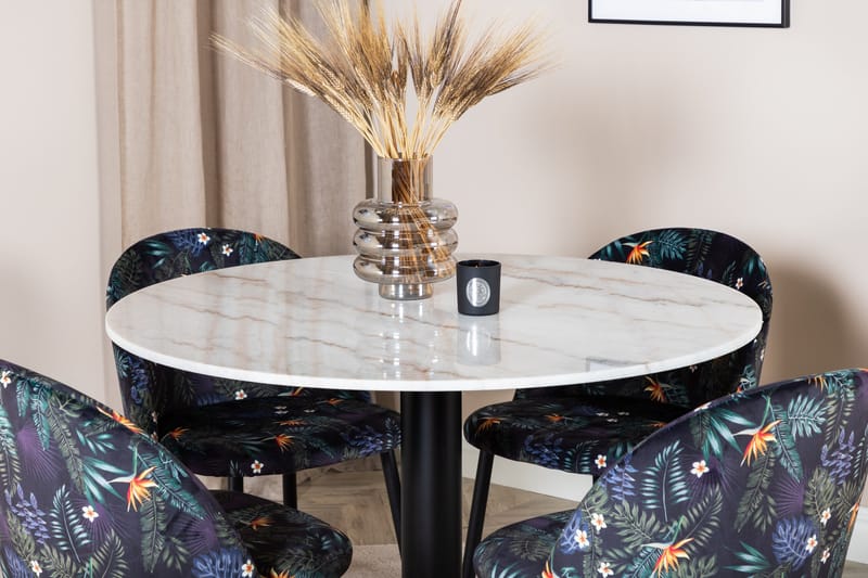 Admira Matgrupp 106 cm Runt Marmor inkl 4 Sedavi Stolar - Vit/Svart/Blå - Möbler - Bord & matgrupp - Matgrupp
