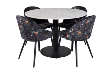 Admira Matgrupp 106 cm Runt Marmor inkl 4 Sedavi Stolar - Vit/Svart/Blå - Möbler - Bord & matgrupp - Matgrupp