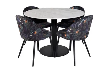 Admira Matgrupp 106 cm Runt Marmor inkl 4 Sedavi Stolar - Vit/Svart/Blå - Möbler - Bord & matgrupp - Matgrupp