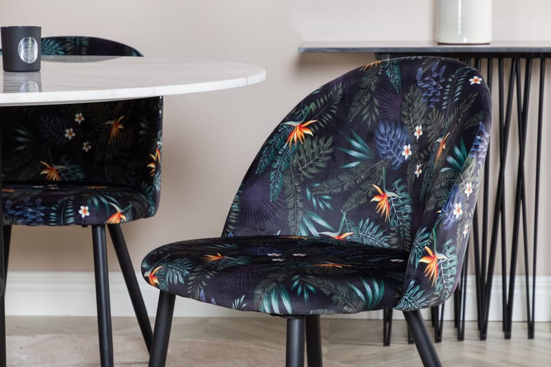 Admira Matgrupp 106 cm Runt Marmor inkl 4 Sedavi Stolar - Vit/Svart/Blå - Möbler - Bord & matgrupp - Matgrupp