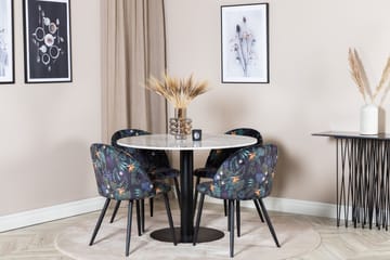 Admira Matgrupp 106 cm Runt Marmor inkl 4 Sedavi Stolar - Vit/Svart/Blå - Möbler - Bord & matgrupp - Matgrupp