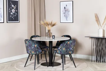 Admira Matgrupp 106 cm Runt Marmor inkl 4 Sedavi Stolar - Vit/Svart/Blå - Möbler - Bord & matgrupp - Matgrupp