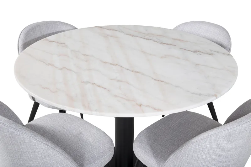 Admira Matgrupp 106 cm Runt Marmor inkl 4 Sedavi Stolar - Vit/Svart/Grå - Möbler - Bord & matgrupp - Matgrupp