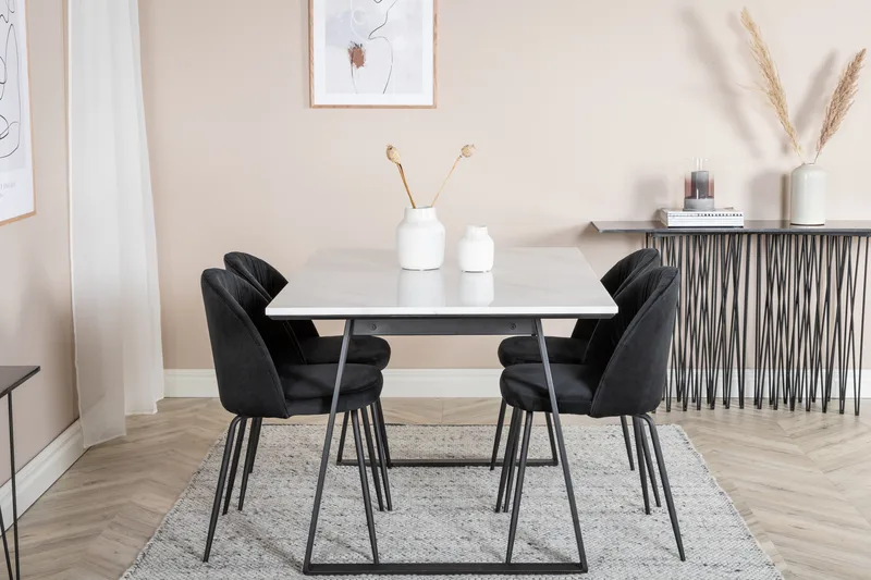 Admira Matgrupp 140 cm inkl 4 Foyos Stolar - Marmor/Vit/Svart - Möbler - Bord & matgrupp - Matgrupp