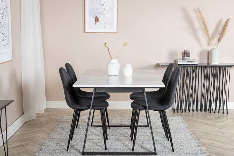 Admira Matgrupp 140 cm inkl 4 Ypas Stolar - Marmor/Vit/Svart - Möbler - Bord & matgrupp - Matgrupp