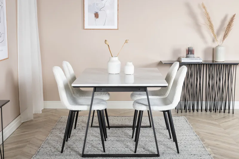 Admira Matgrupp 140 cm inkl 4 Ypas Stolar - Marmor/Vit/Svart - Möbler - Bord & matgrupp - Matgrupp