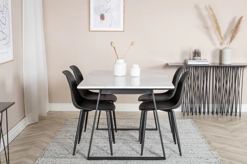 Admira Matgrupp 140 cm inkl 4 Ypas Stolar - Marmor/Vit/Svart - Möbler - Bord & matgrupp - Matgrupp