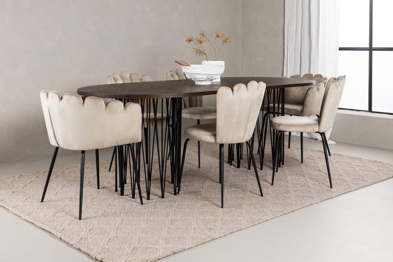 Matgrupp Alismo  220 cm Oval med 2 Limhamn stolar - Beige - Möbler - Bord & matgrupp - Matgrupp