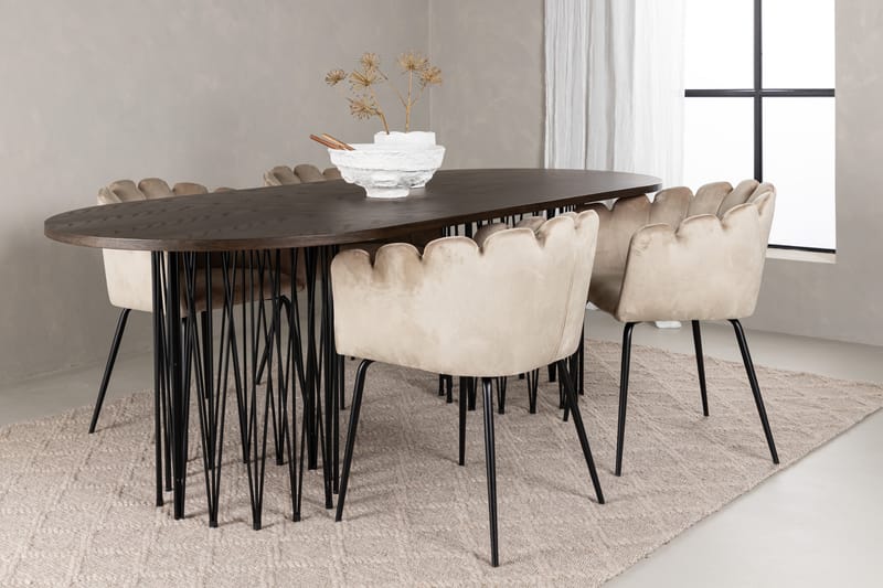 Matgrupp Alismo  220 cm Oval med 4 Limhamn stolar - Beige - Möbler - Bord & matgrupp - Matgrupp