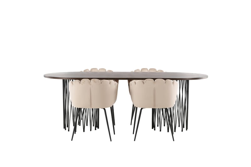Matgrupp Alismo  220 cm Oval med 4 Limhamn stolar - Beige - Möbler - Bord & matgrupp - Matgrupp