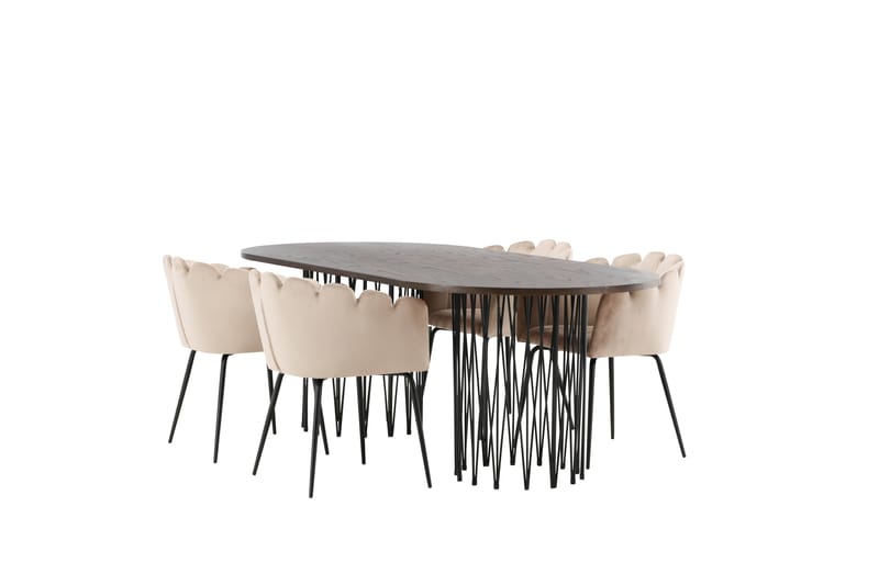 Matgrupp Alismo  220 cm Oval med 4 Limhamn stolar - Beige - Möbler - Bord & matgrupp - Matgrupp