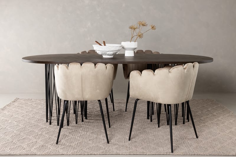 Matgrupp Alismo  220 cm Oval med 4 Limhamn stolar - Beige - Möbler - Bord & matgrupp - Matgrupp