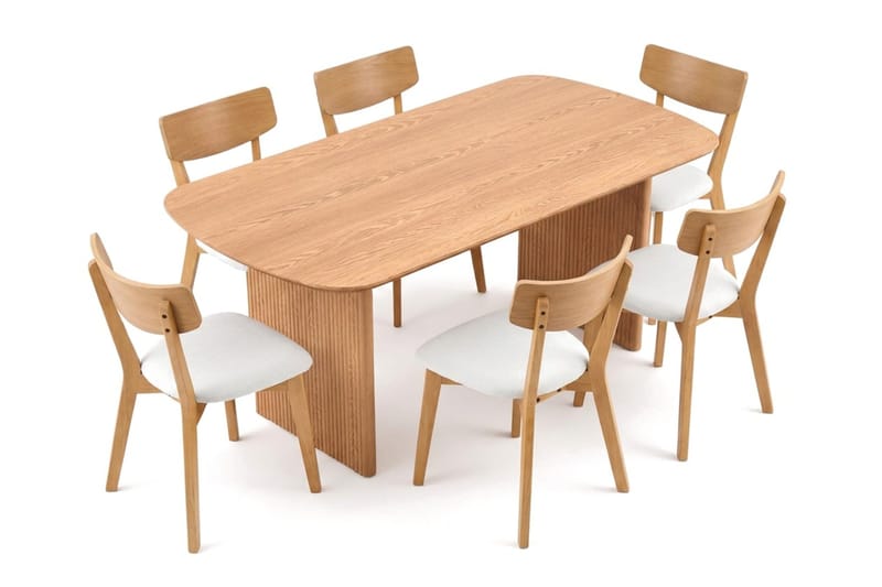 Alma Matgrupp 180 cm rektangulärt i Ek med 6 Amelia Matstolar med Dyna - Ek/Beige - Möbler - Bord & matgrupp - Matgrupp