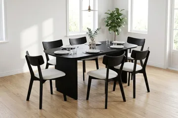 Alma Matgrupp 180 cm rektangulärt i Svart med 6 Amelia Matstolar med Dyna - Svart/Beige - Möbler - Bord & matgrupp - Matgrupp