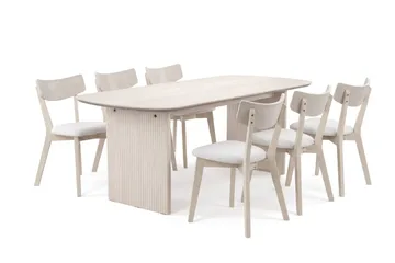 Alma Matgrupp 180 cm rektangulärt Vitlaserad med 6 Amelia Matstolar med Dyna - Vitlaserad/Beige - Möbler - Bord & matgrupp - Matgrupp