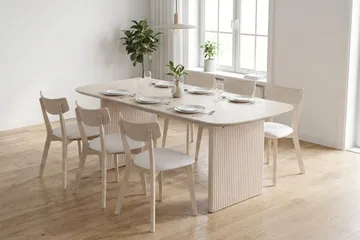 Alma Matgrupp 180 cm rektangulärt Vitlaserad med 6 Amelia Matstolar med Dyna - Vitlaserad/Beige - Möbler - Bord & matgrupp - Matgrupp