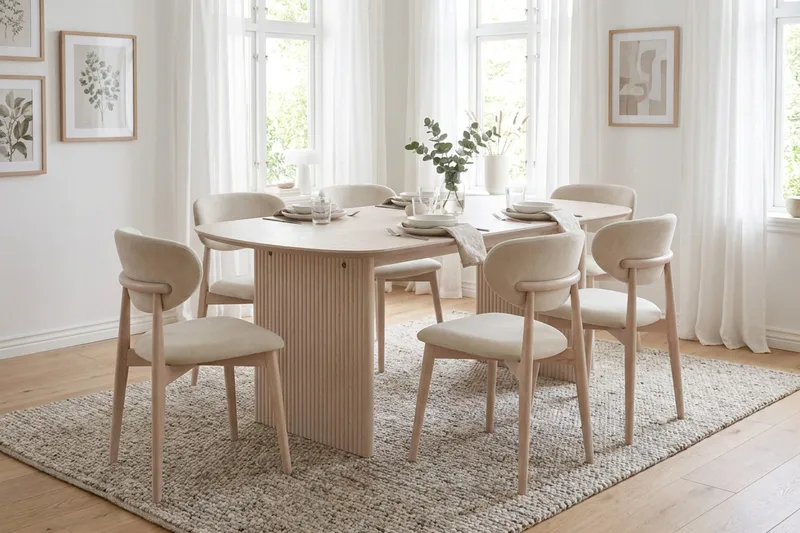 Alma Matgrupp rektangulärt 180 cm Vitlaserad med 6 Molly Matstolar - Vitlaserad - Möbler - Bord & matgrupp - Matgrupp