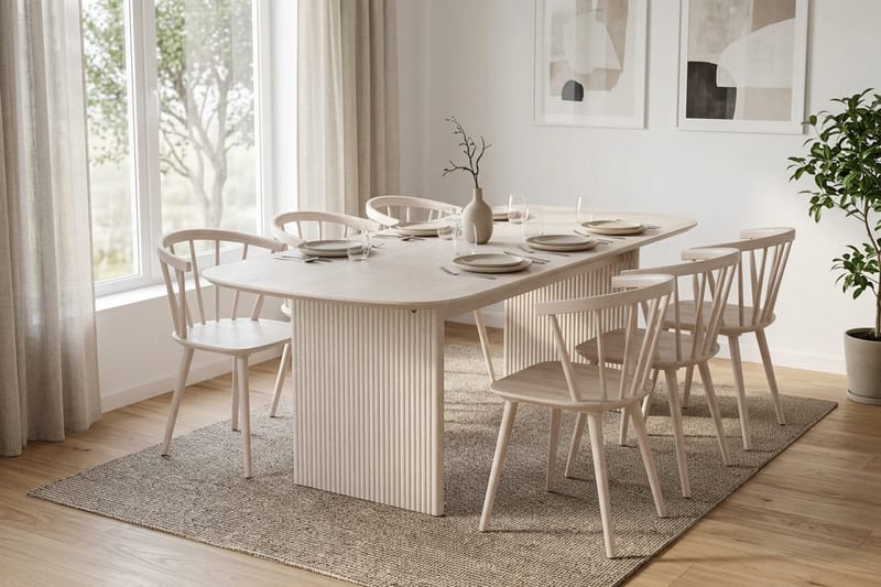 Alma Matgrupp rektangulärt 220 cm Vitlaserad med 6 Tyrö Matstolar - Vitlaserad - Möbler - Bord & matgrupp - Matgrupp