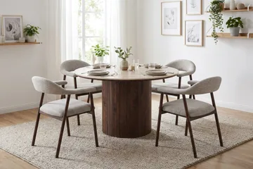 Arvo Matgrupp runt 120 cm Valnöt med 4 Ronja Matstolar - Valnöt/Valnöt - Möbler - Bord & matgrupp - Matgrupp
