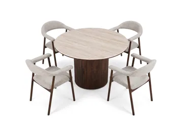 Arvo Matgrupp runt 120 cm Valnöt med 4 Ronja Matstolar - Valnöt/Valnöt - Möbler - Bord & matgrupp - Matgrupp
