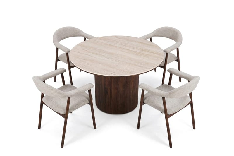 Arvo Matgrupp runt 120 cm Valnöt med 4 Ronja Matstolar - Valnöt/Valnöt - Möbler - Bord & matgrupp - Matgrupp