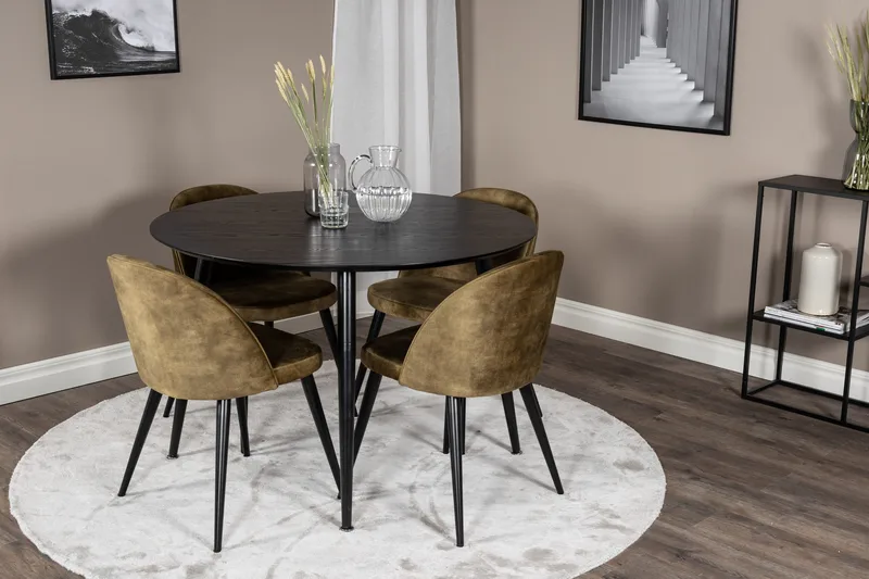 Balisa Matgrupp 115 cm Rund inkl 4 Sedavi Stolar - Svart/Mässing - Möbler - Bord & matgrupp - Matgrupp