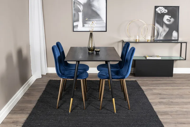 Balisa Matgrupp 120 cm inkl 4 Valeri Sammetsstolar - Svart/Blå/Mässing - Möbler - Bord & matgrupp - Matgrupp