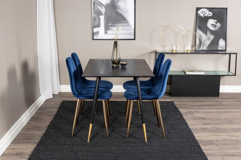 Balisa Matgrupp 120 cm inkl 4 Valeri Sammetsstolar - Svart/Blå/Mässing - Möbler - Bord & matgrupp - Matgrupp