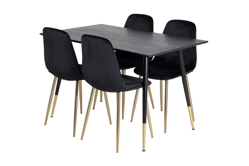Balisa Matgrupp 120 cm inkl 4 Pontus Sammetsstolar, Svart/Mässing
