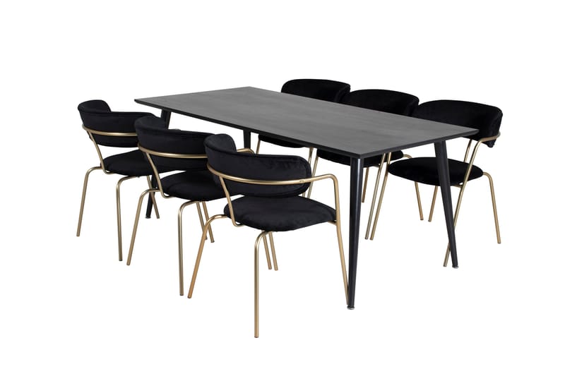 Balisa Matgrupp 180 cm inkl 6 Arcarazo Fåtöljer, Svart/Mässing