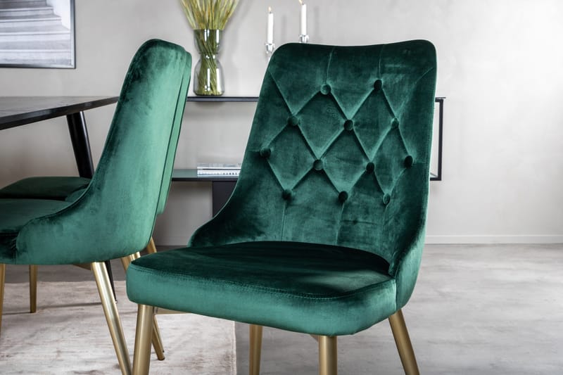 Balisa Matgrupp 180 cm inkl 6 Valerie Lyx Stolar - Sammet/Svart/Mörkgrön/Guld - Möbler - Bord & matgrupp - Matgrupp