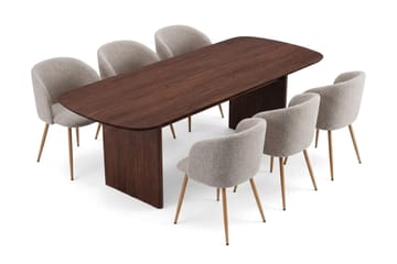 Matgrupp Bark Alma rektangulärt med Greya Mastolar 220 cm Valnöt Greige Bouclé/Metallben Ek - Valnöt - Möbler - Bord & matgrupp - Matgrupp