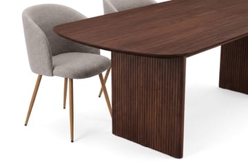 Matgrupp Bark Alma rektangulärt med Greya Mastolar 220 cm Valnöt Greige Bouclé/Metallben Ek - Valnöt - Möbler - Bord & matgrupp - Matgrupp