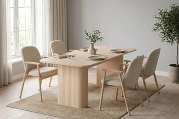 Matgrupp Bark Kopparbo Matbord 180-240 cm Förlängningsbart med 6 Reciclar Matstolar Ljus Ek|Beige - Möbler - Bord & matgrupp - Matgrupp