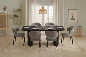 Matgrupp Bark Kopparbo Matbord 200 cm med 6 Sawako Greige Stolar Svart|Greige - Möbler - Bord & matgrupp - Matgrupp