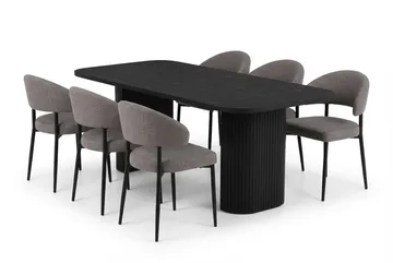 Matgrupp Bark Kopparbo Matbord 200 cm med 6 Sawako Greige Stolar Svart|Greige - Möbler - Bord & matgrupp - Matgrupp