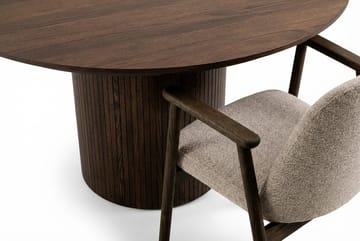 Matgrupp Bark Kopparbo Runt Matbord 180 cm Mörkbrunt med 6 Reciclar Matstolar Valnöt|Greige - Möbler - Bord & matgrupp - Matgrupp