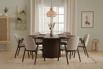 Matgrupp Bark Kopparbo Runt Matbord 180 cm Mörkbrunt med 6 Reciclar Matstolar Valnöt|Greige - Möbler - Bord & matgrupp - Matgrupp