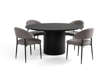Matgrupp Bark Kopparbo Runt Stort Matbord 180 cm Svart med 4 Sawako Greige Stolar Svart|Greige - Möbler - Bord & matgrupp - Matgrupp