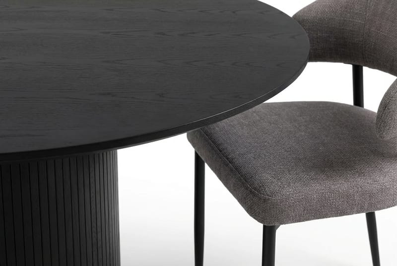 Matgrupp Bark Kopparbo Runt Stort Matbord 180 cm Svart med 4 Sawako Greige Stolar Svart|Greige - Möbler - Bord & matgrupp - Matgrupp