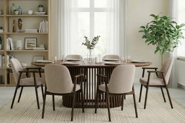 Matgrupp Bark Peyra Ovalt Matbord 200 cm Mörkbrunt med 6 Reciclar Matstolar Valnöt|Greige - Möbler - Bord & matgrupp - Matgrupp