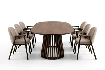Matgrupp Bark Peyra Ovalt Matbord 200 cm Mörkbrunt med 6 Reciclar Matstolar Valnöt|Greige - Möbler - Bord & matgrupp - Matgrupp