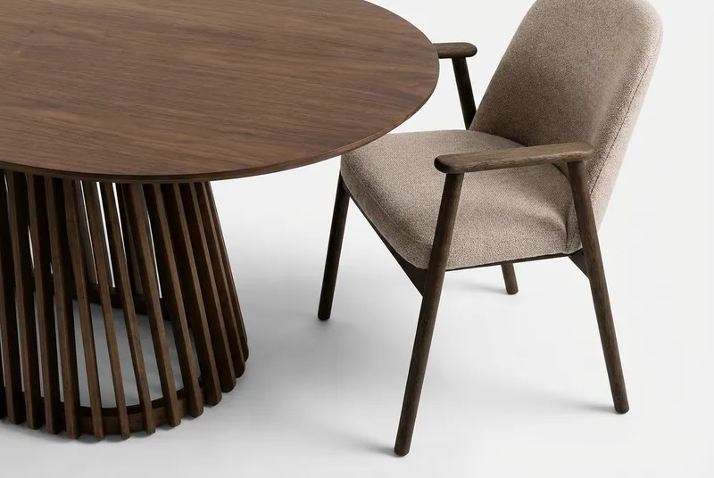 Matgrupp Bark Peyra Ovalt Matbord 200 cm Mörkbrunt med 6 Reciclar Matstolar Valnöt|Greige - Möbler - Bord & matgrupp - Matgrupp