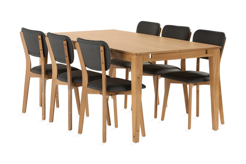 Matgrupp Barke Förlängningsbar 180 cm inkl 6 Stolar - Massiv Ek/Brun - Matgrupp