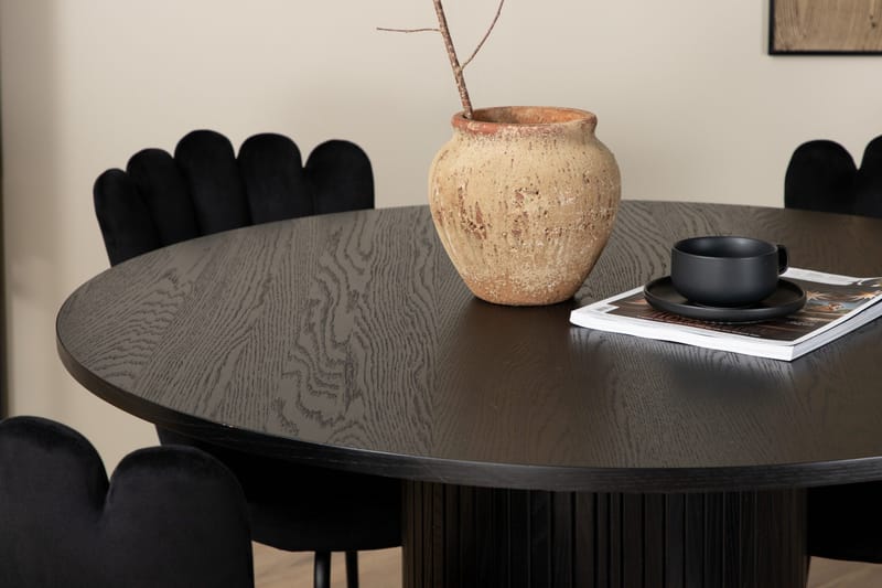 Biana Matgrupp 110 cm Rund inkl 4 Limhamn Sammetsstolar - Svart - Möbler - Bord & matgrupp - Matgrupp