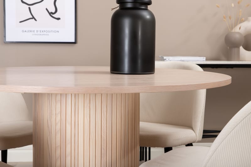 Biana Matgrupp 110 cm Rund inkl 4 Valera Manchesterstolar - Beige/Svart - Möbler - Bord & matgrupp - Matgrupp