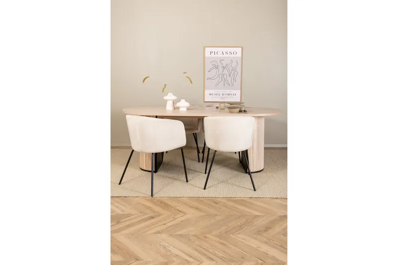 Biana Matgrupp 200 cm Oval inkl 4 Berita Sammetsstolar - Beige/Svart - Möbler - Bord & matgrupp - Matgrupp