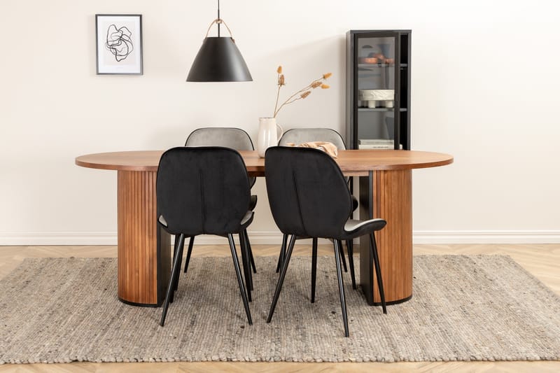 Biana Matgrupp 200 cm Oval inkl 4 Emsa Stolar - Valnötsbrun/Ljusgrå/Svart - Möbler - Bord & matgrupp - Matgrupp