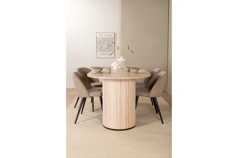 Biana Matgrupp 200 cm Oval inkl 4 Velvets Stolar - Beige/Svart - Möbler - Bord & matgrupp - Matgrupp